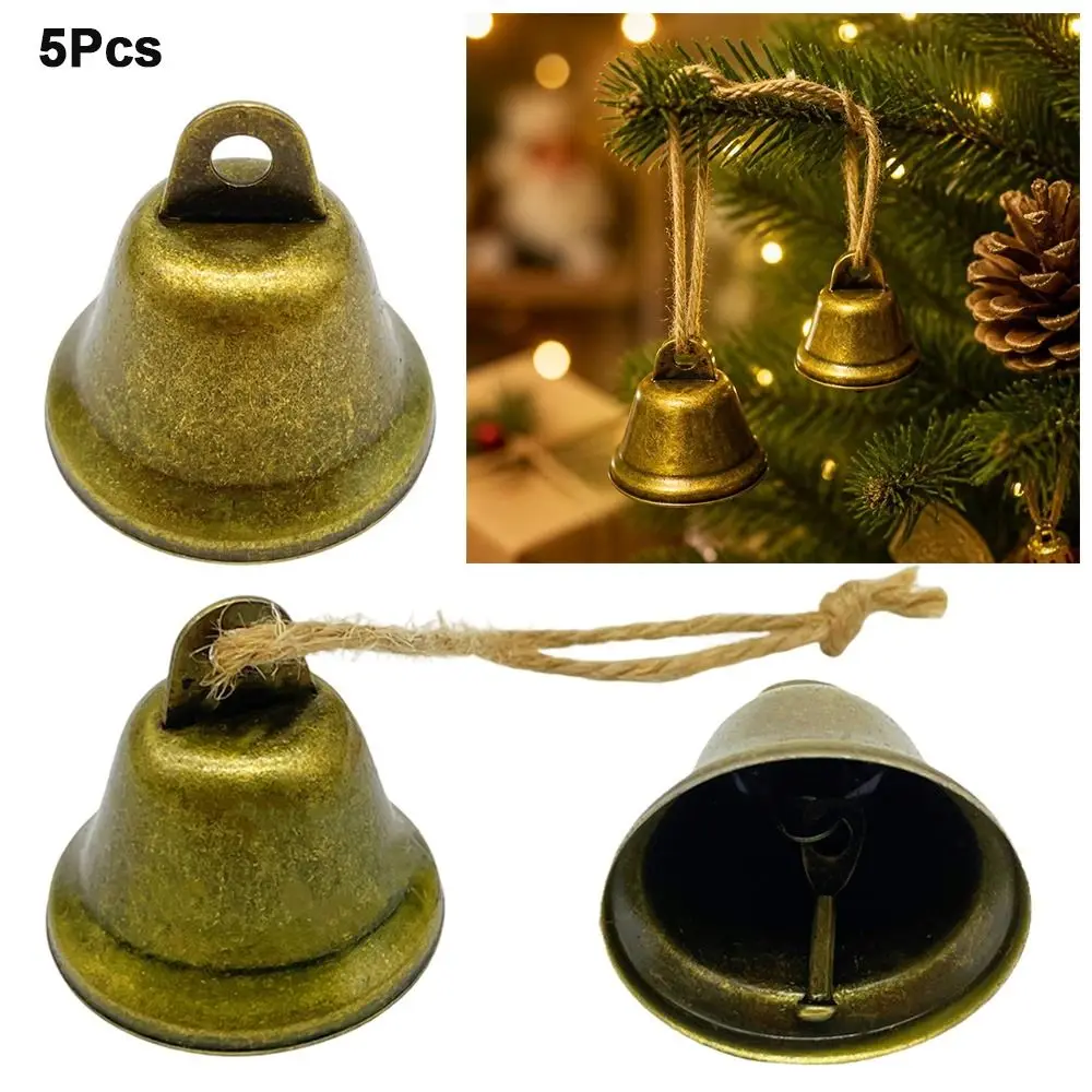 5pcs New Vintage Retro Bell Ornaments 37.9*34.6mm 2Styles Christmas Bells Decoration Rustic Bells for Christmas Tree