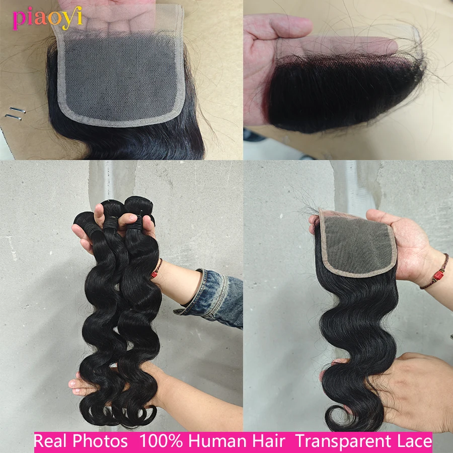 Body Wave Human Hair Bundles With Closure 100% Human Hair 4x4/5x5 Transparent Lace Closure  Brazilian Raw Hair Bundles for Women