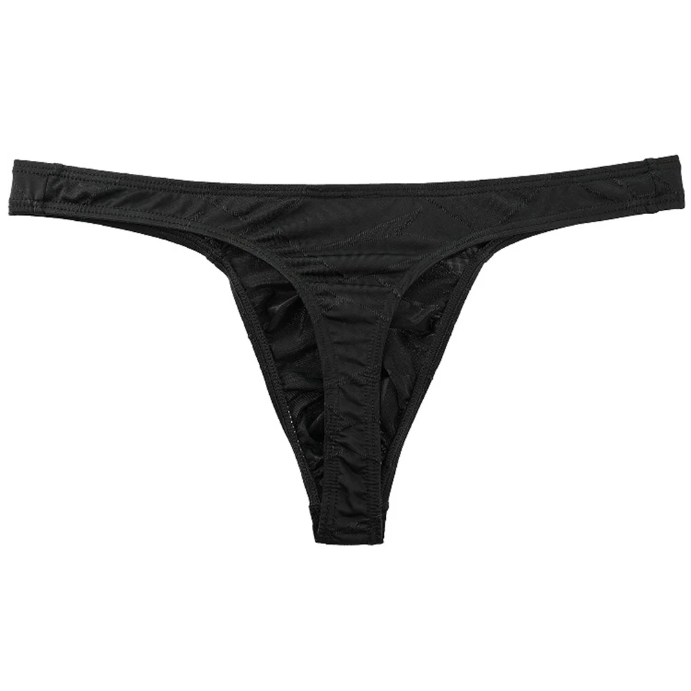Men Sexy Hot T-panties Underwear Comfortable Thin Ice Silk Jacquard Pouch G-string Thongs Low Rise Stretch Briefs