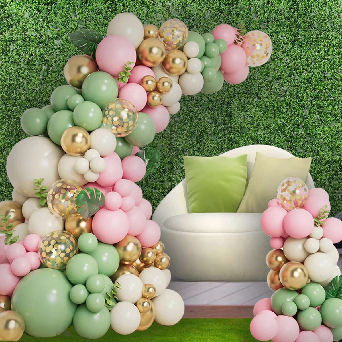 109 Pcs Green White Pink Theme Arch Garland Gold Metal Latex Balloons Baby Shower Kids Girl Birthday Party Decoration Background