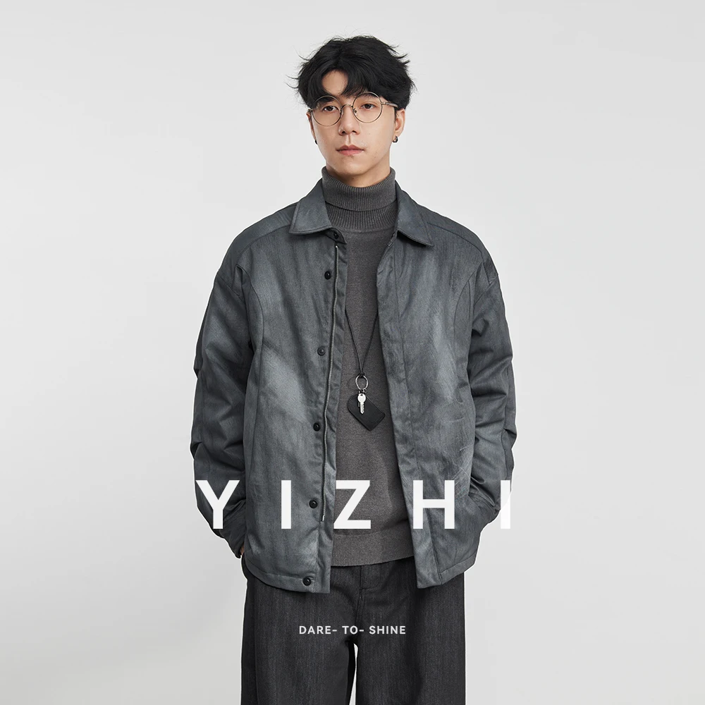 

Fashion Men's Down Jacket with Distressed Collar 2025 Winter New Loose Casual Retro Trendy Outerwear Jacket