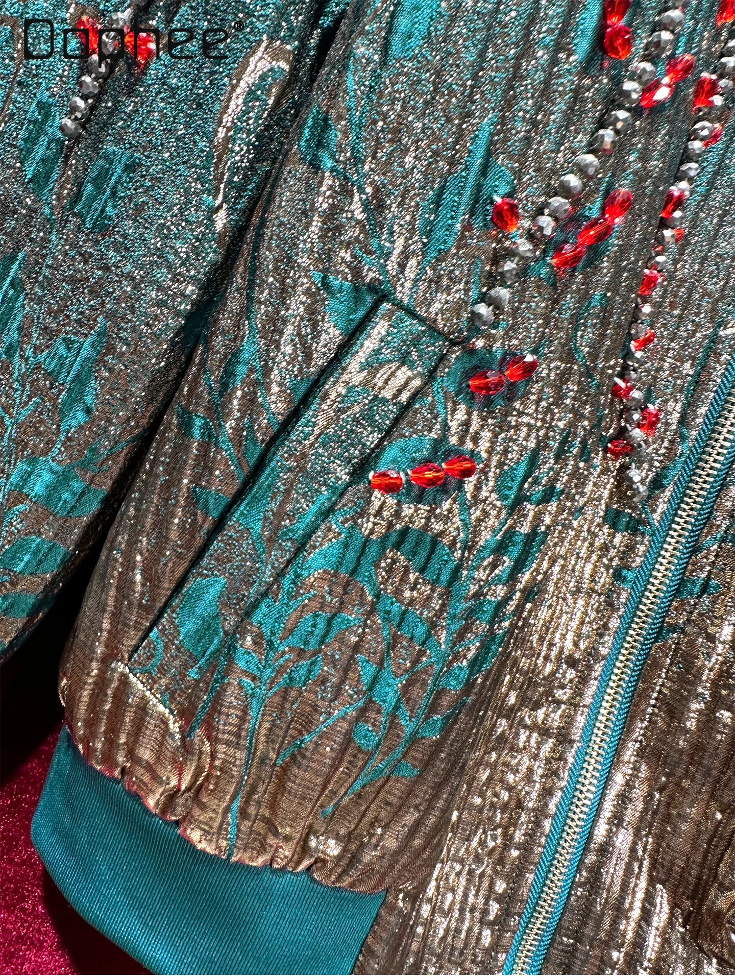 Luxurious Jacquard Heavy Beading Versatile Jackets for Women Autumn New Vintage Floral Embroidery Rhinestone Loose Casual Coat