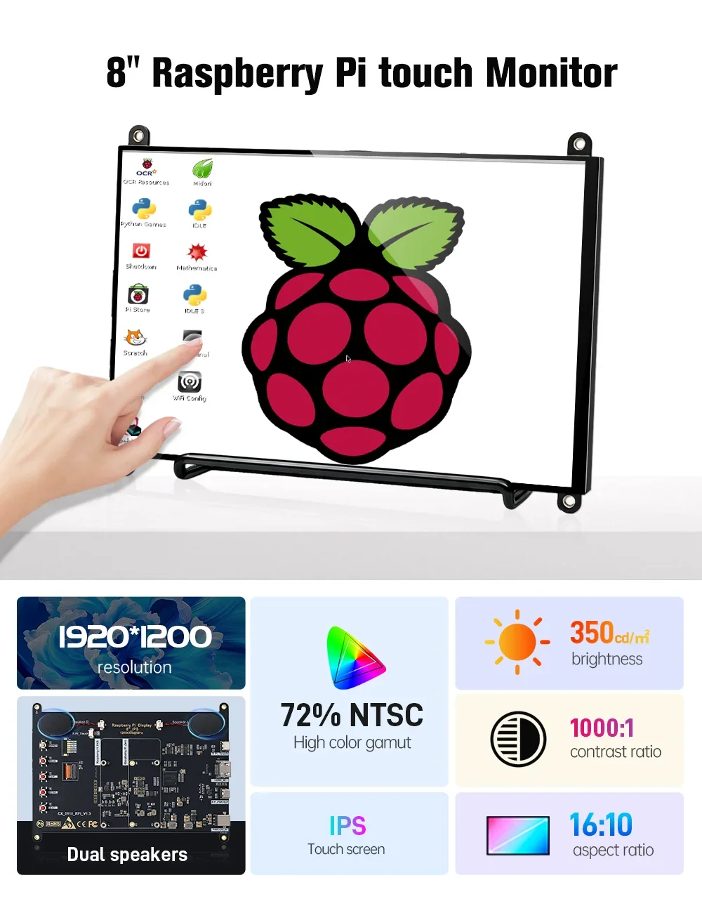 Raspberry Pi 5 7/8 Inch Screen, IPS TFT LCD HDMI Display Touch Screen Monitor 1024*600 1920*1200 HDMI Speaker for DIY Student