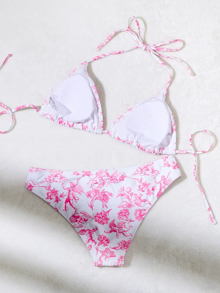 Sexy Backless Laced Up Print Bikini 2 Piece Set Women Split Swimsuit Beach Bikinis 2026 New Summer Swimwear Bikinis Set