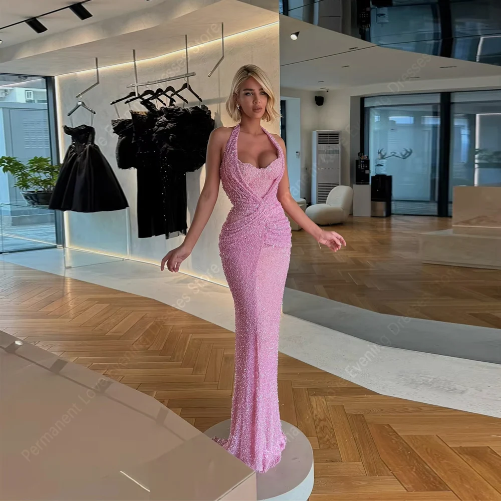 

2026 Sexy Halter Collar Mermaid Women Evening Dresses Elegant Sleeveless Prom Gowns Cocktail Party Vestidos De Noche Customized