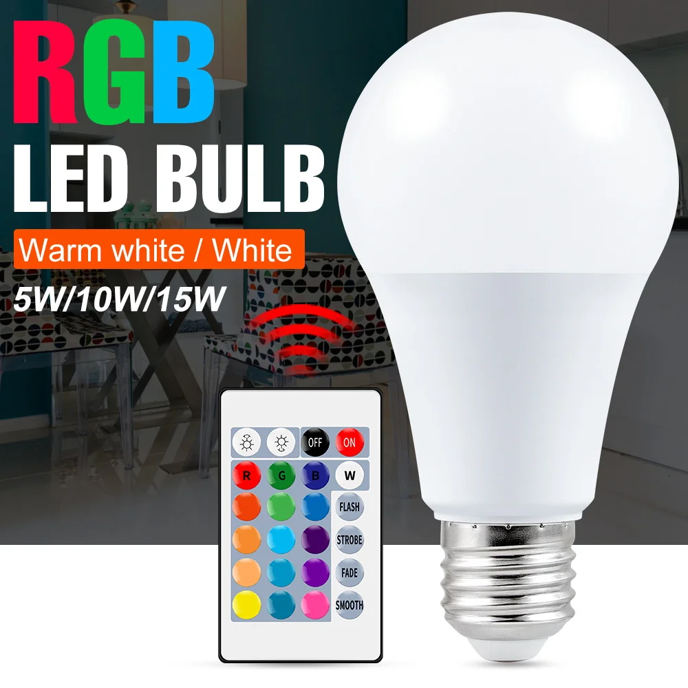 Bombilla LED RGB de 220V, lámpara E27 de 110V con Control remoto, candelabro de colores cambiantes para decoración del hogar, atmósfera