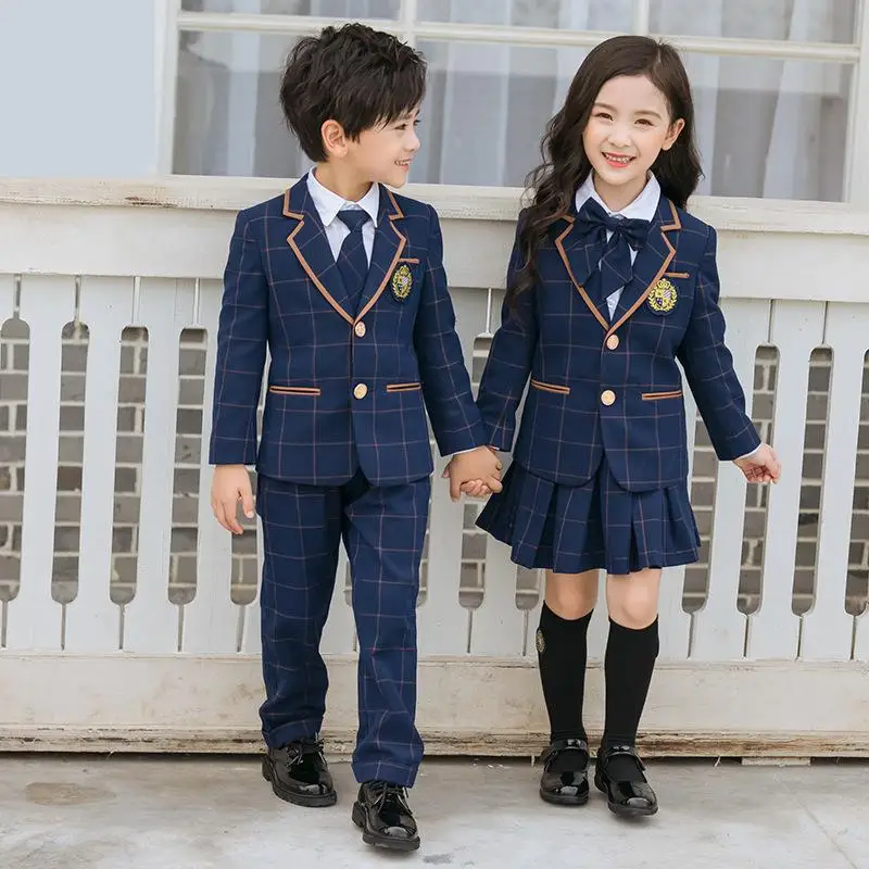 Uniforme scolastica britannica Uniforme per asilo Indossare bambini Abbigliamento per la scuola primaria Studenti Bambini Costume da coro 4 pezzi Set Customes