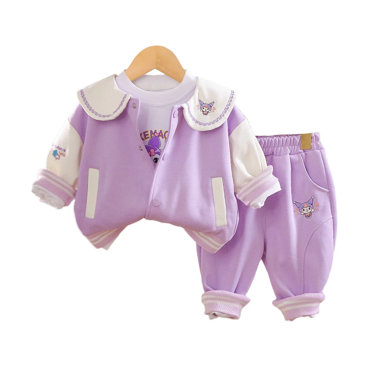 Crianças conjunto 2024 outono roupas da menina do bebê 12 a 18 meses dos desenhos animados jaquetas de manga longa + camisetas brancas + calças meninas boutique outfits