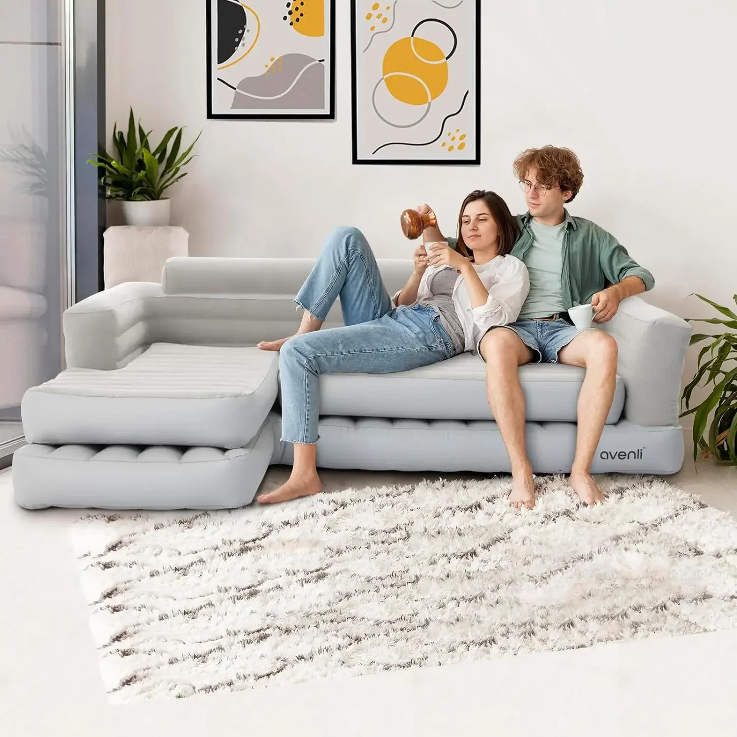 

-Надувной угловой диван, L-образный секционный выдувной диван, белый