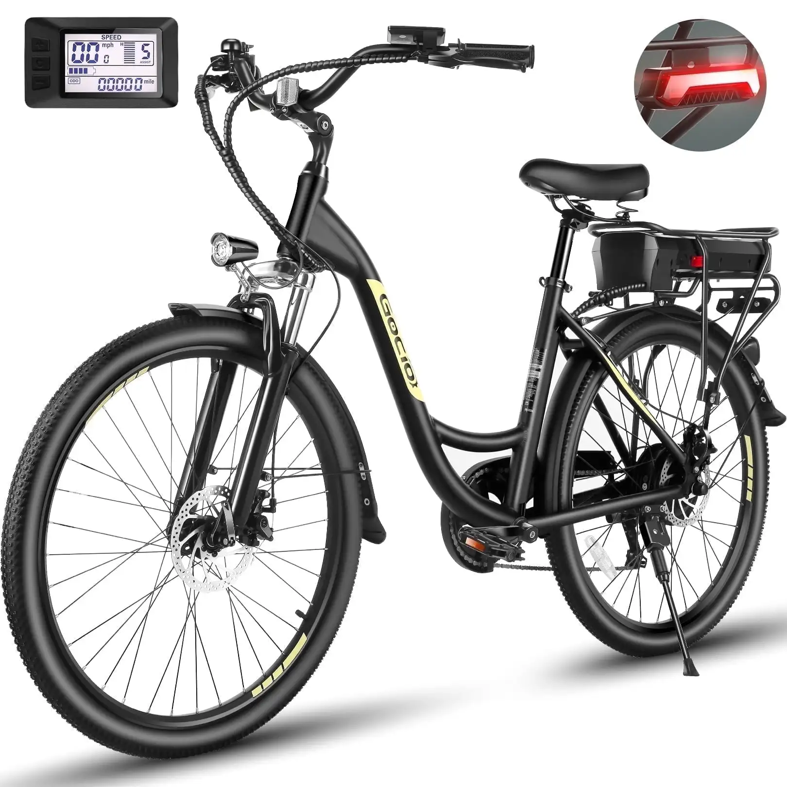 

700W Electric Bike, 48V 10.4AH Removable Battery, 20MPH, 7-Speed, 26" E-bike, Headlight & Taillight
