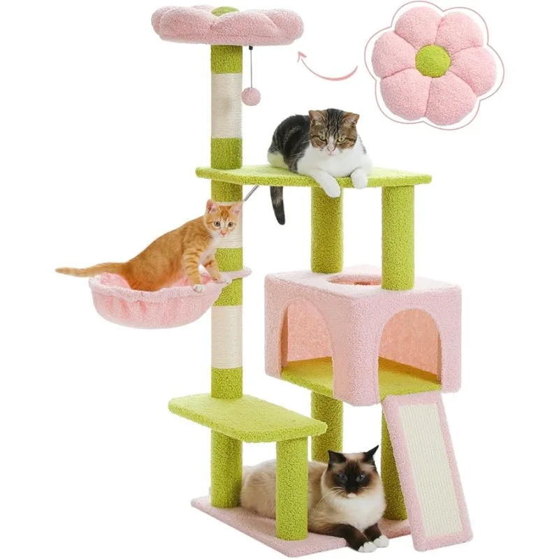 

Flower Cat Tree 47.2" Multi-Level Cat Tower with Sisal Covered Scratching Posts, Cute Cat Condo for Indoor Small Medium Cats, Pi
