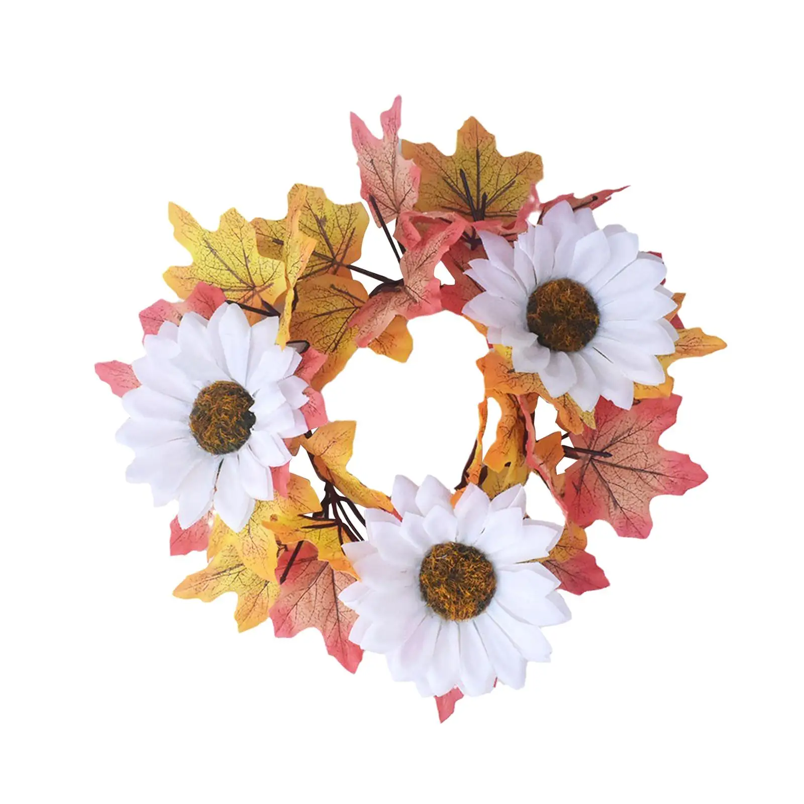 Candle Ring Artificial Wreath, Small Autumn Wreath, Maple Leaves Wreath, Pillar Candle Holder, Fall Wreath for Table Wedding