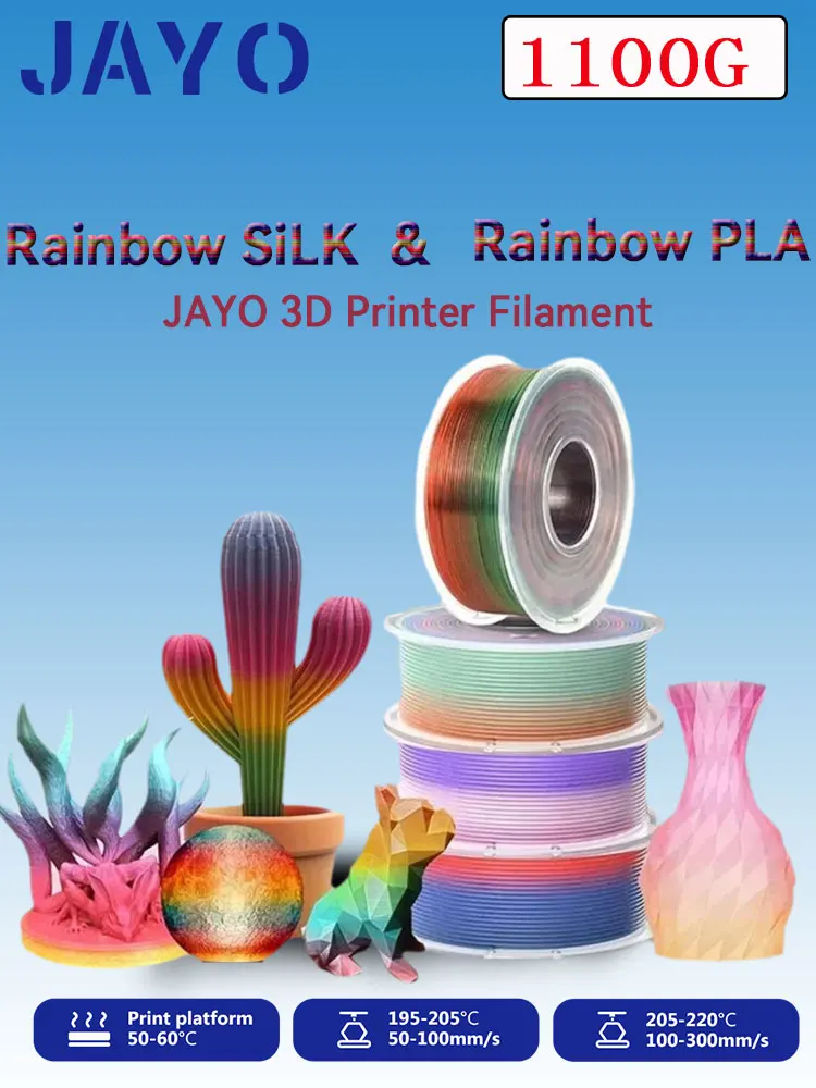 JAYO PLA Regenbogenfilament 1,75 mm 11OOG PLA Transparent/Seide PLA Regenbogen 3D-Filament für FDM Ordentlich gewickeltes 3D-Druckmaterial