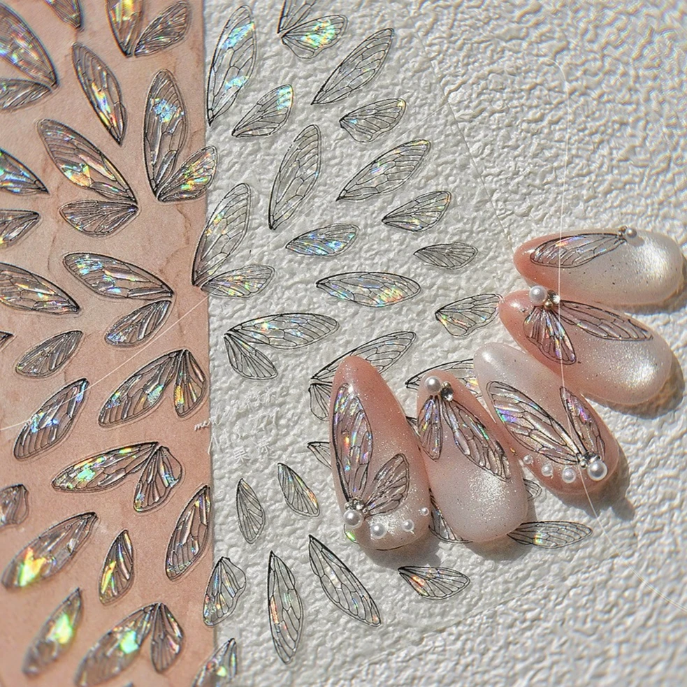 

Transparent Purple Pink Gradient Wing Pinion Feather Housefly Wings Shiny Adhesive Nail Art Decoration Stickers Manicure Decals