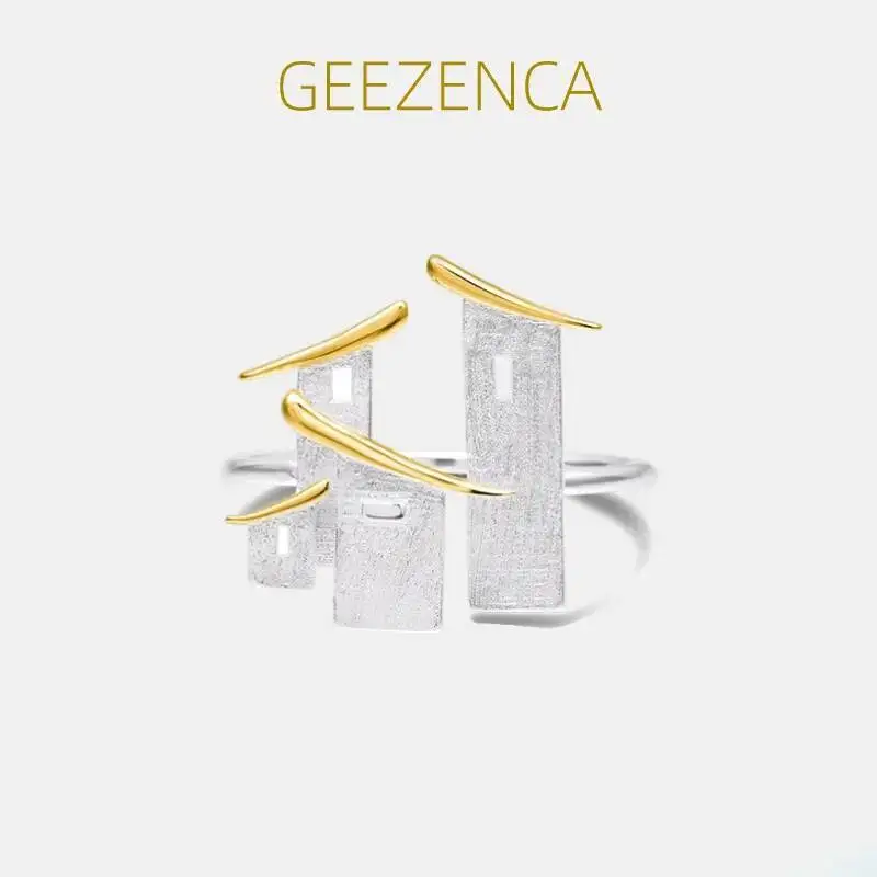 

GEEZENCA 925 пробы Серебряная китайская архитектура изменяемое кольцо для женщин оригинальный дизайн уникальные художественные кольца 2023 новый подарок