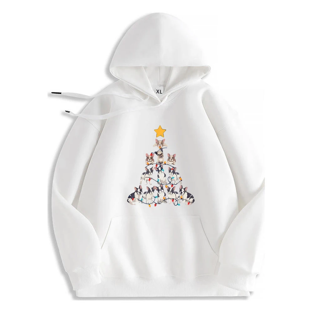 France dog Christmas Tree Hoodie Trendy Fashionable Design Mens Sweatshirt Comfortable Long Sleeve