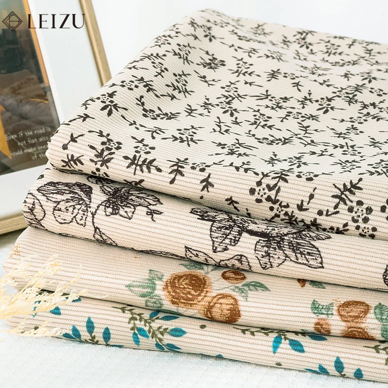0.5/1/2Yard Vintage Floral Corduroy Fabric Soft Ribbed Spring Autumn Making Strap skirt,Jacket,Sofa Cover, Pillowcase, Clothing