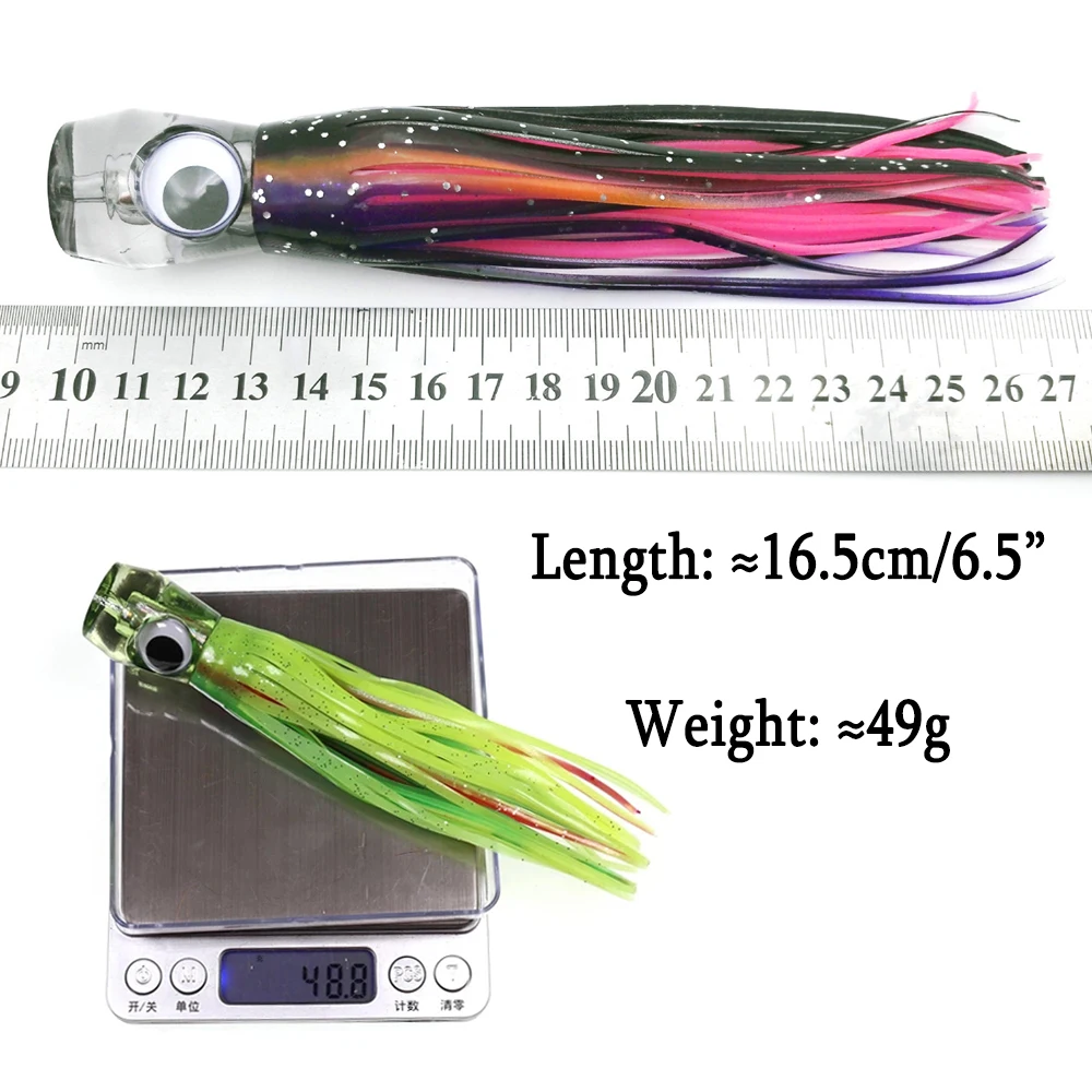 ICERIO 6.5''/49g Deep Sea Trolling Lure Fast Sinking Resin Head Octopus Squid Silicon Skirt for Tuna Wahoo Bait