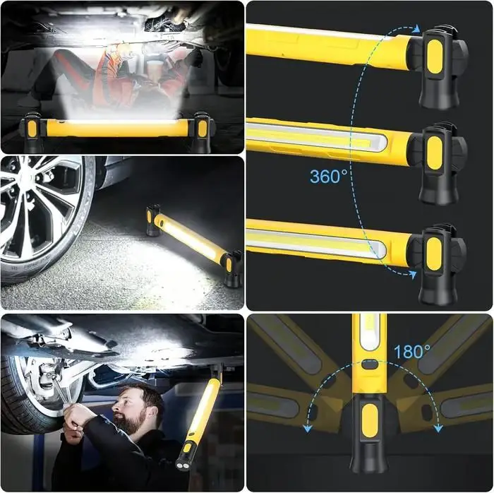 Superheldere LED oplaadbare magnetische werklamp met roterende basis en haken - onderhuislamp voor autoreparatie/noodgereedschap