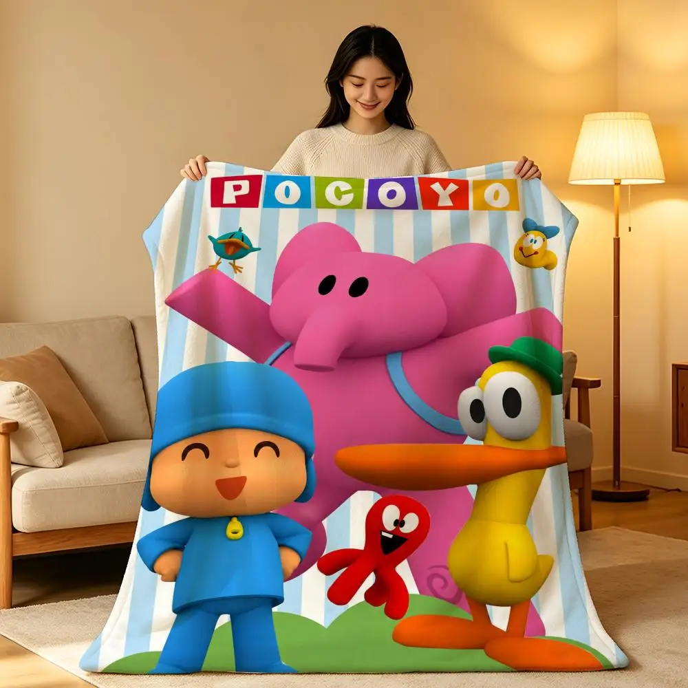 Cartoon P-Pocoyo Kids Learning Cute Spanish Design Throw Soft Warm Flannel Blanket Lightweight for Sofa Bed Couch Travel Adults