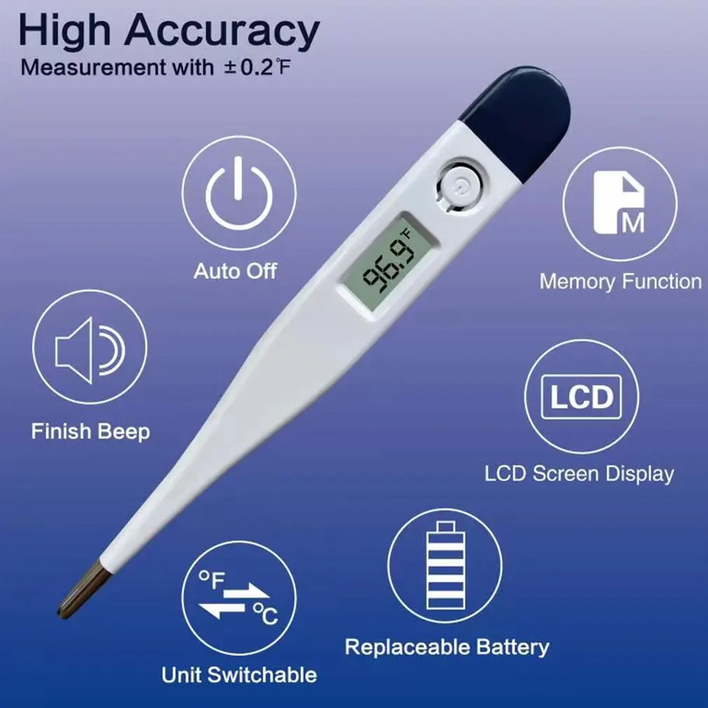 1pcs Thermometer for Fever Digital Basal Body Oral Armpit or Rectal Electronic LCD Display High-Precision Measurement Smart Heat