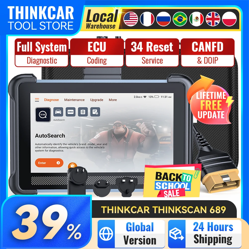 THINKCAR Thinkscan 689 Diagnostic Tools CANFD DOIP ECU Coding BI-directional 34 Reset Lifetime Free Update Car OBD2 Scanner