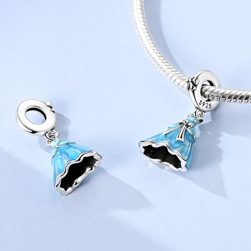 925 Sterling Silver Cinderella Princess Dress Umbrella Charms Bead CZ Zircon Girl Dangle Fit Original Bracelet DIY Jewelry Gift