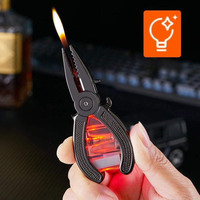 New Pliers Lighter Bottle Opener Cool Transparent Strip Light Lighter Transparent Visible Gas Window Unusual Gadgets for Men