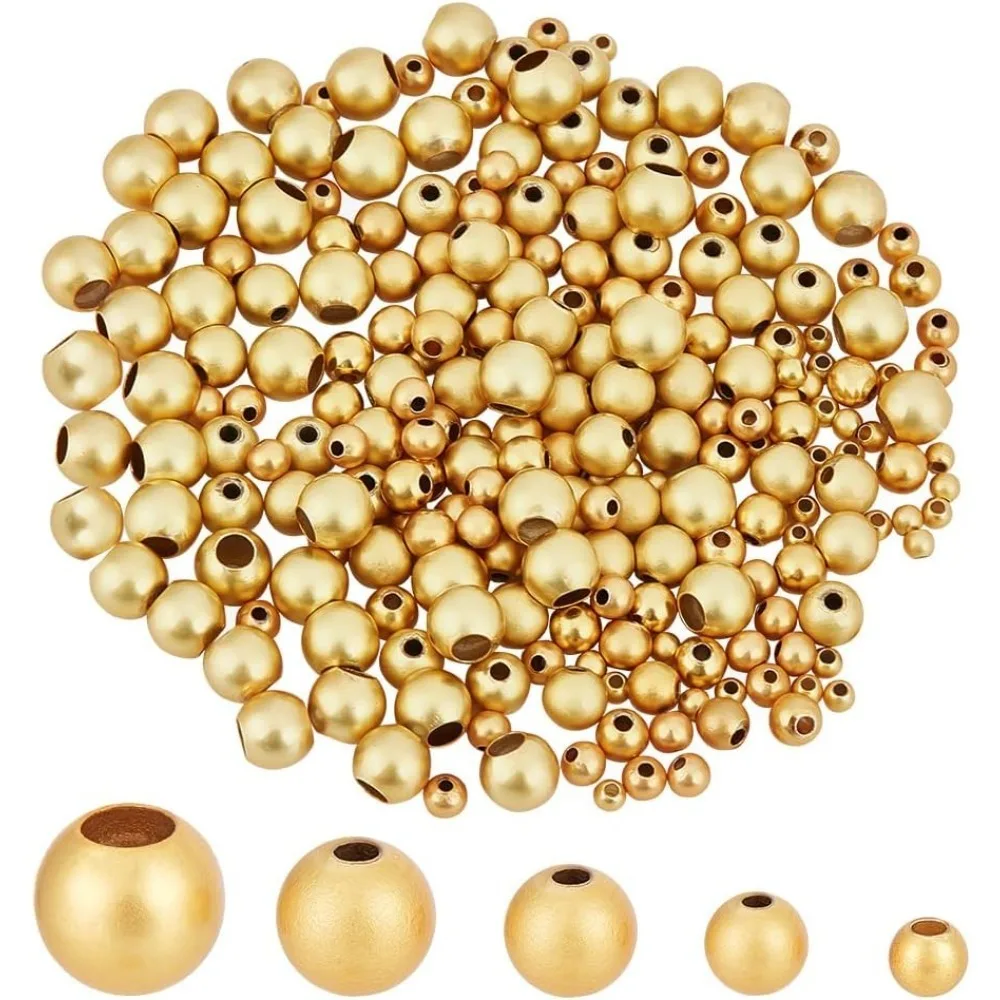 250pcs    Spacer Beads 5 Size Round Brass Beads Matte Smooth Loose Beads for Summer Bracelet Necklace Jewelry