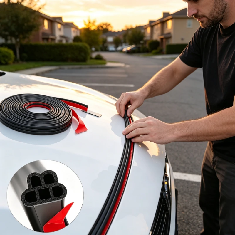 1Roll Self-adhesive Car Door Soundproof Sealing Strips, with A Multi-hole Cushioning Structure To Reduce Vibration and Noise
