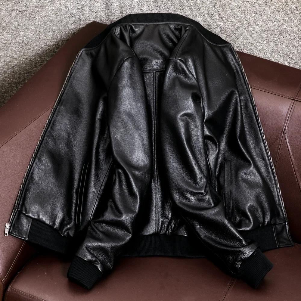 100% Genuine Leather Male Black Sheepskin Soft Motorcycle Jacket Men Spring Autumn Plus Size Bomber Aviator Coat