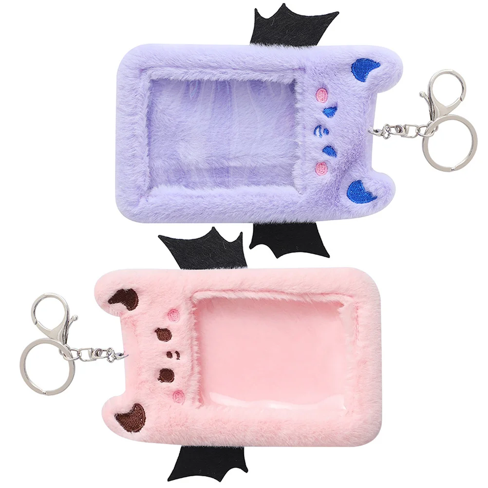 

2 Pcs Cards The Photograph Plush Holder Protector Credit 1350X870X100CM Reusable Keychain Pink Id Badge Staff