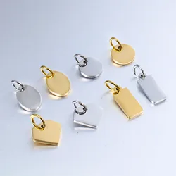 5Pcs/Lot Blank Tag Pendants Rectangles /Round/Oval Shape Stainless Steel Tail Card Charms Customizable Logo for Jewelry Making