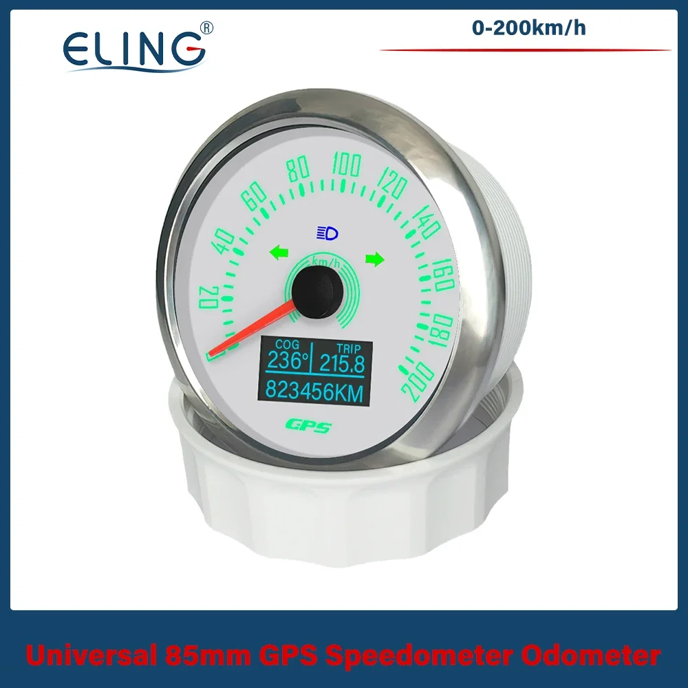 

ELING Universal 85mm 0-200km/h GPS Speedometer with COG TRIP ODO Left Right Turn Light High Beam 7 Colors Backlight for Car Boat