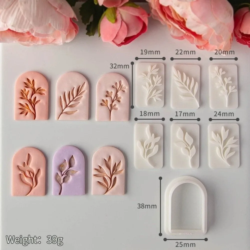 7Pcs Set Clay Earring Molds Set Fresh Plant Pattern Embossing Design Polymer Clay Stamps Cutters Flower Leaves Stamps