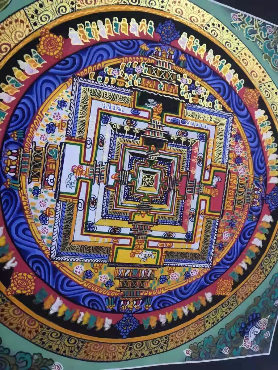 100% Hand painted Eight auspicious scripture Mandala Thangka Thang-ga Buddhist family Hall altar wall Decorative painting S1