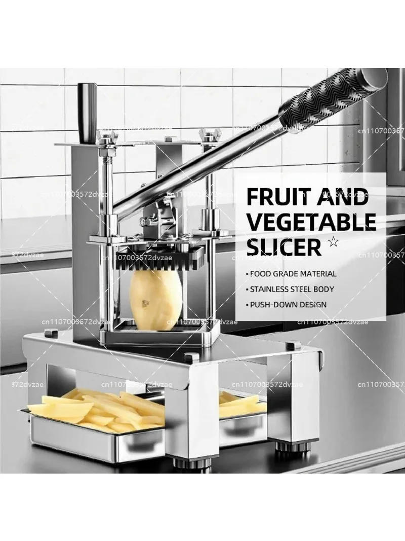Commercial Stainless Steel Potato Slicer, Manual Vegetable Cutter for Strips & Chips