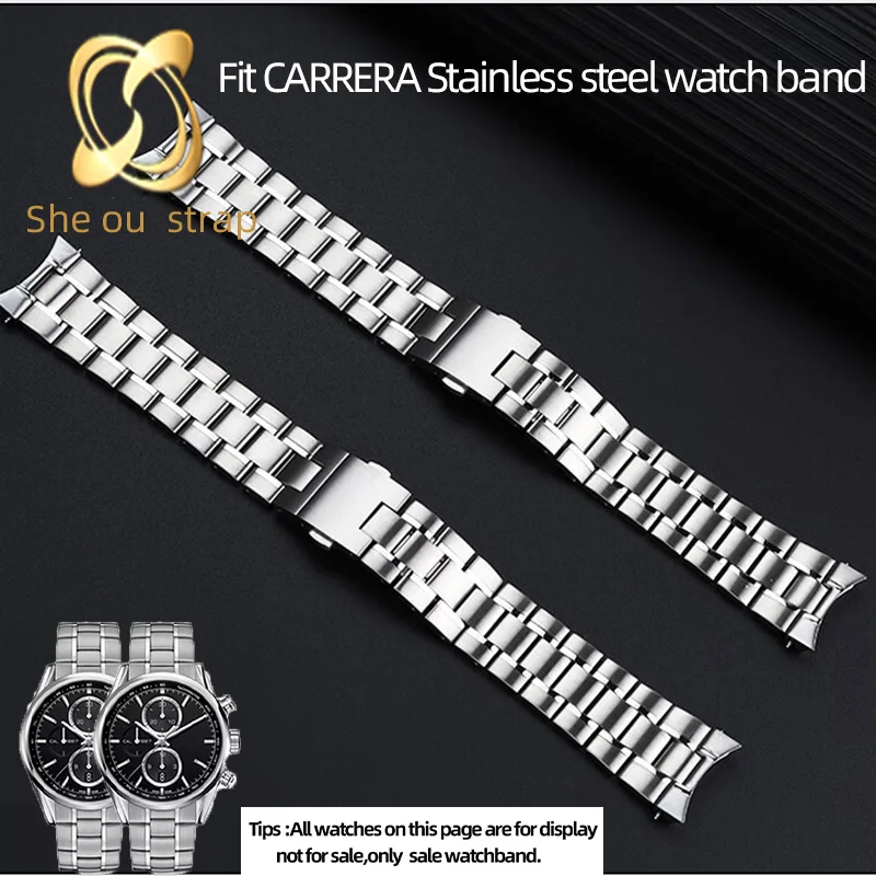 For Tag Heuer CARRERA CBL2111 CBL2115 CBL2180 Solid Steel Watch Chain Men's Metal Wristband 22MM Bracelet Curved InterfaceSilver