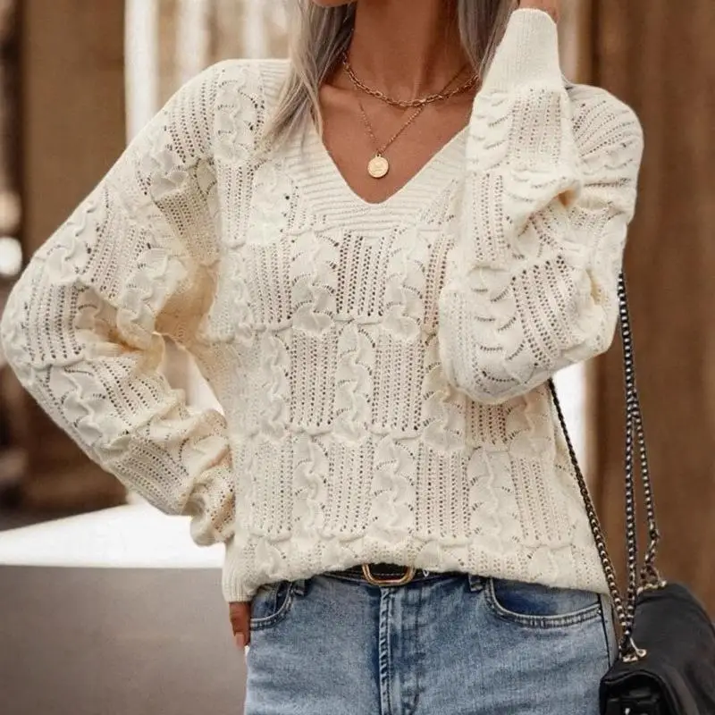 

Женский длинный вязаный свитер Sve с вырезом на бретельках и воротником сверху, модный повседневный свитер на осень