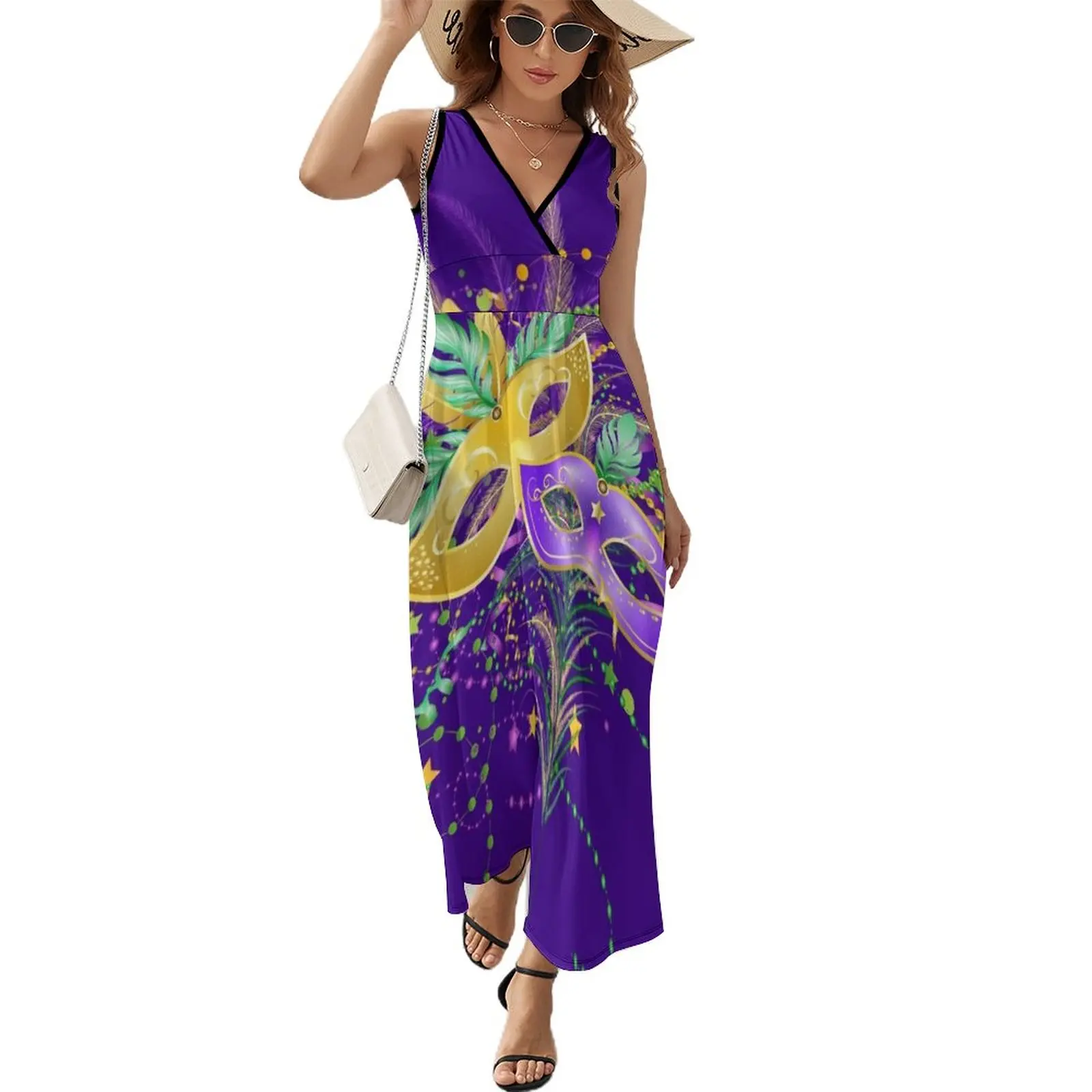 Mardi Gras Celebration Sleeveless Dress birthday dresses for women Beachwear sexy dress for women