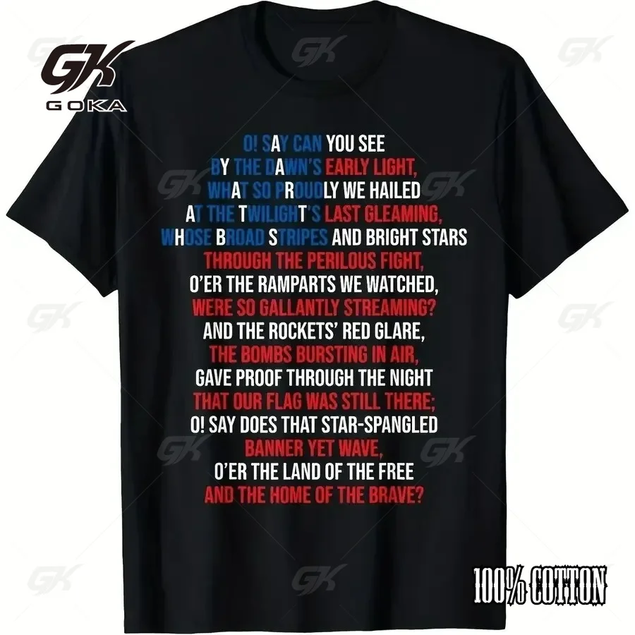 Star Spangled Banner Lyrics T-Shirt Patriotic American National Anthem Casual Cotton Short Sleeve Tee for Unisex Clothes