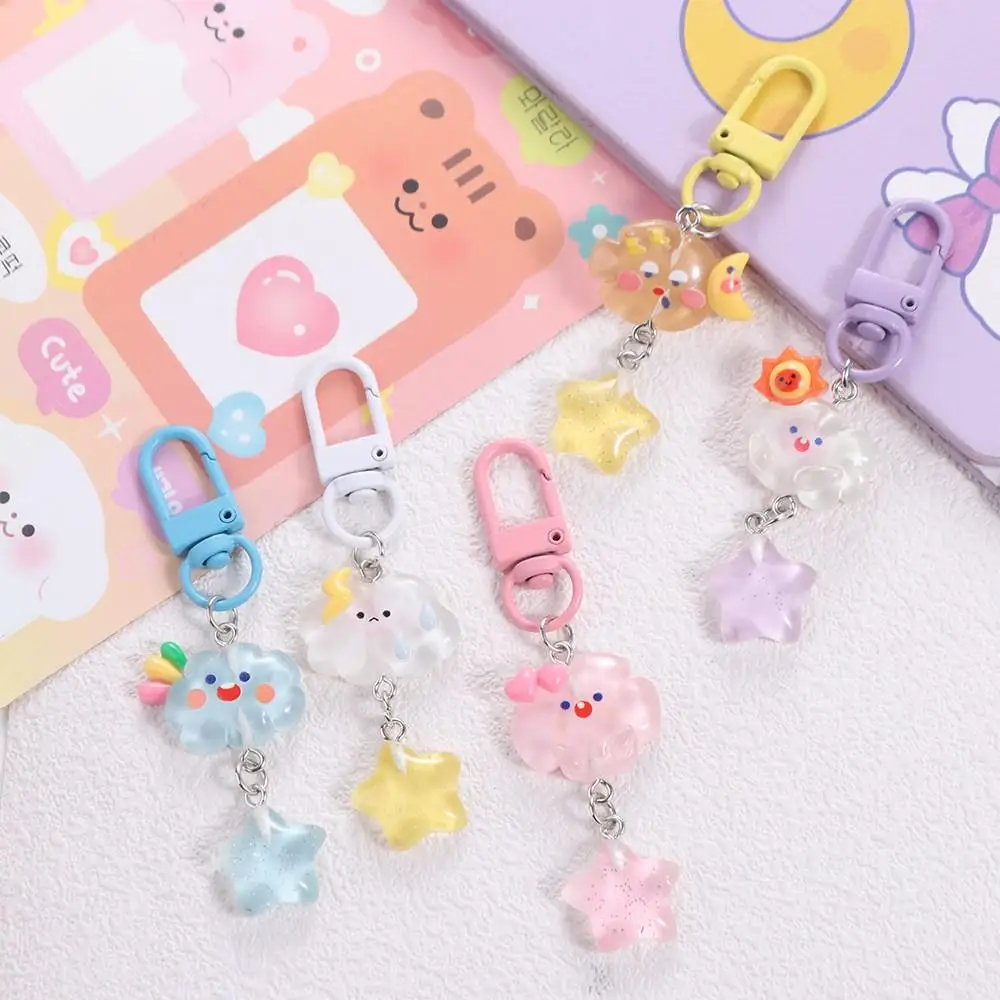 Little Fresh Star Starry Clouds Keychain Korean Style Resin Key Ring Fine Flicker Activity Gifts