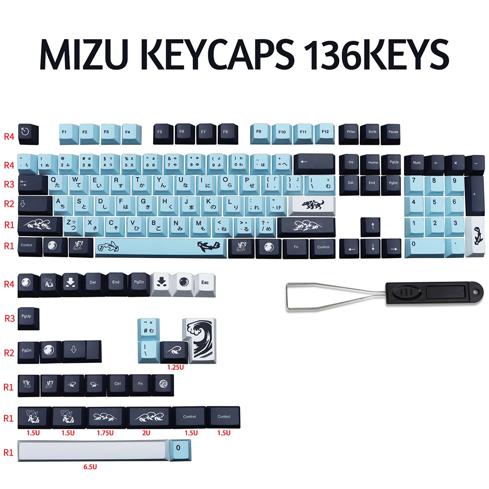 Mizu Keycaps PBT 136 Phím Nhuộm Thăng Hoa Tùy Chỉnh Anh Đào Hồ Sơ GMK Keycaps Cho Chơi Game MX Tắc Bàn Phím Cơ