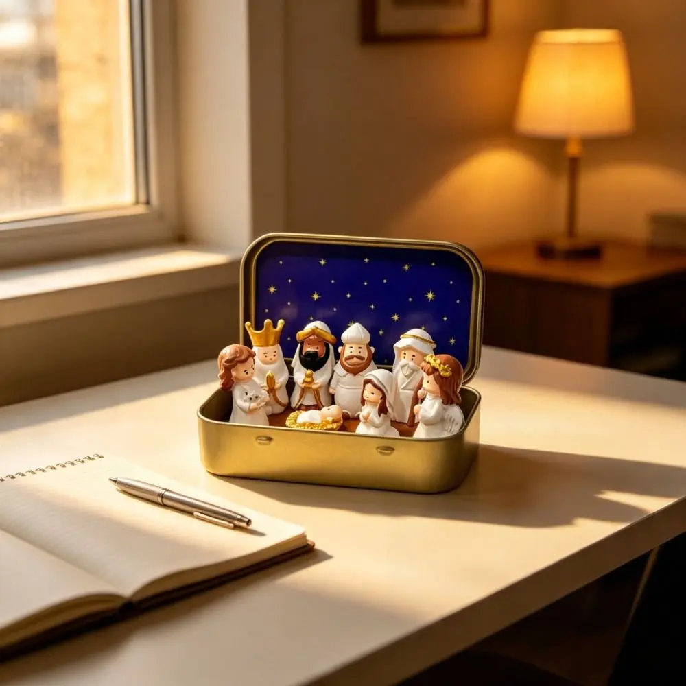 Holy Family Nativity Manger Scene Kit Hand Painted Shepherd Animal Xmas Manger Ornaments Star Liner Cartoon