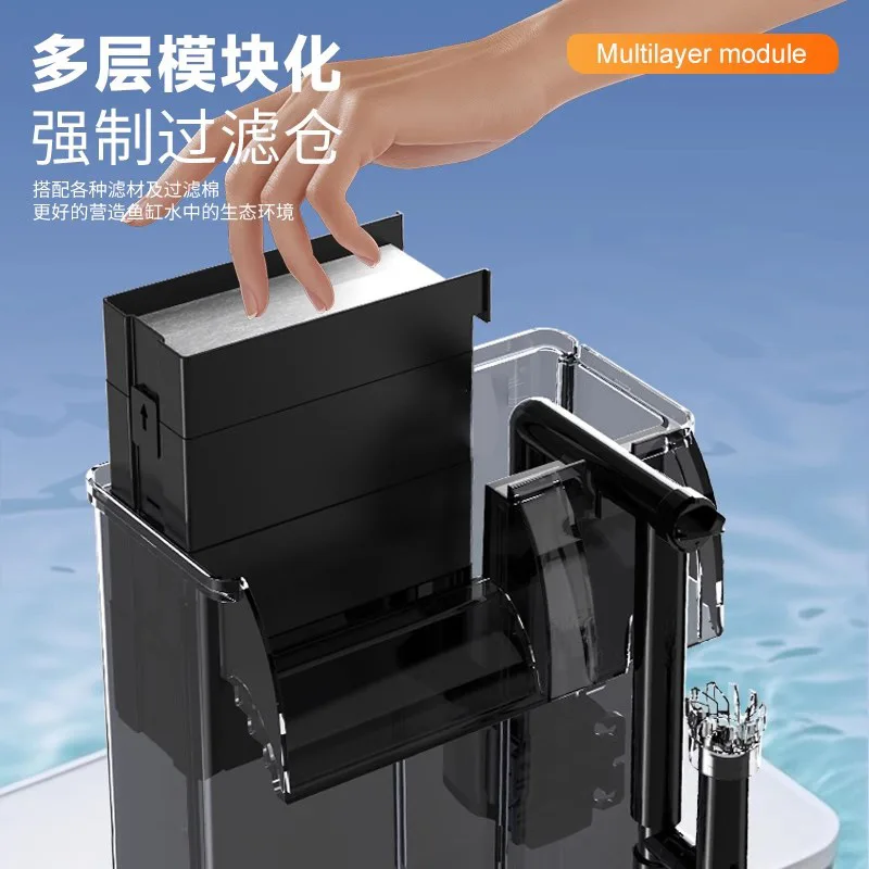 Oxygenated external wall-mounted waterfall fish tank wall-mounted filter three-in-one water purification circulation system