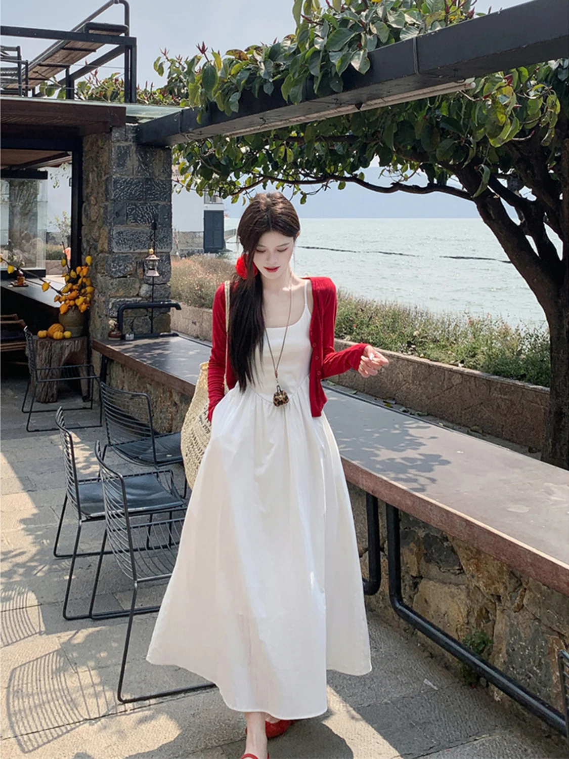 White Strapless Midi Dress Slimming Waist Summer New Style Gentle Wind First Love Women's Clothing Korean Style High Waist