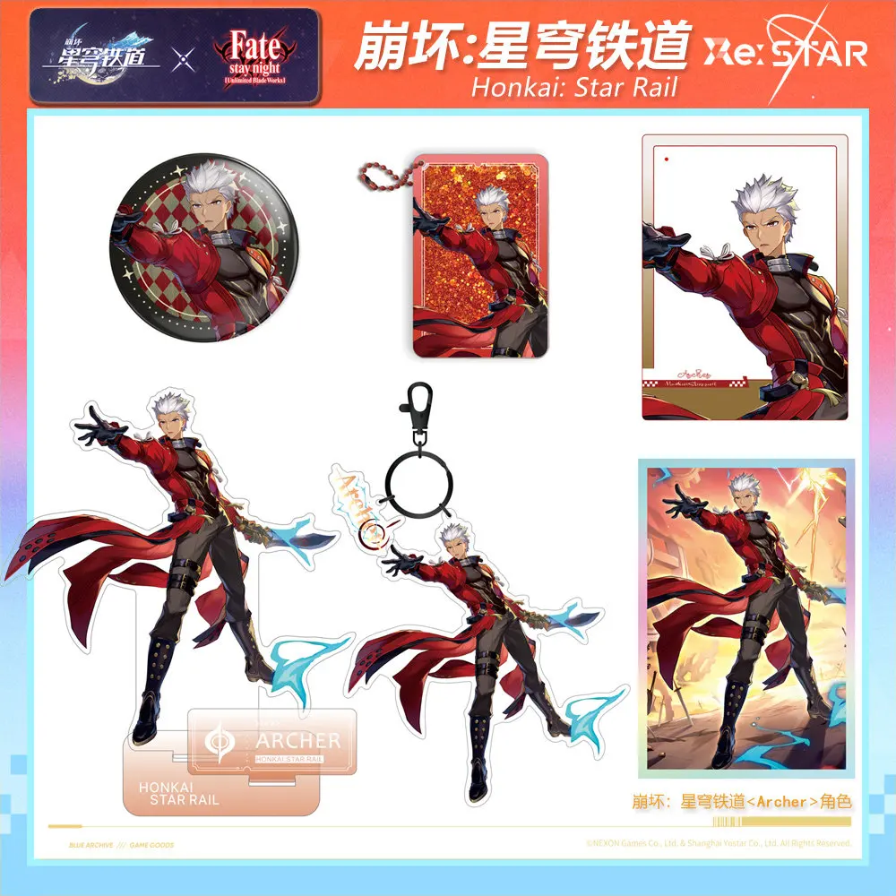 Honkai Star Rail Fate UBW Collaboration Saber Archer Acrylic Stand  Badge Laser Edge Art Paper Keychain Pendant Set Fan Made