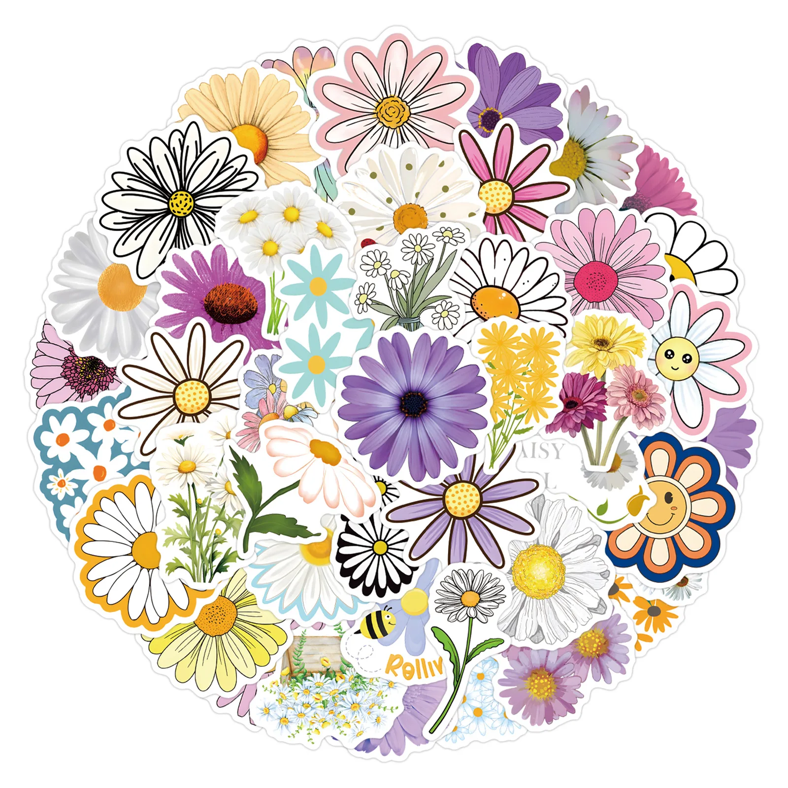 55/110PCS Cartoon Daisy Flowers Graffiti Decorative Stickers Fun Creative Decorative Wardrobe Bookshelf Guitar Bicycle Decal
