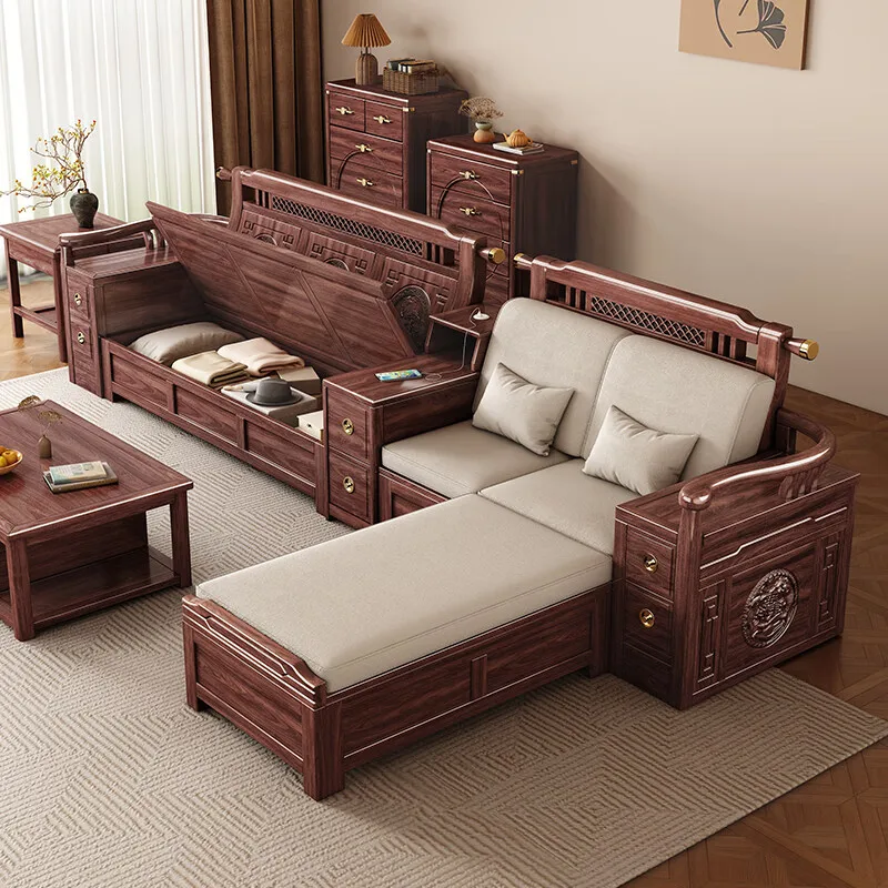 Customizable new Chinese black walnut sofa living room modern simple size apartment winter and summer dual use