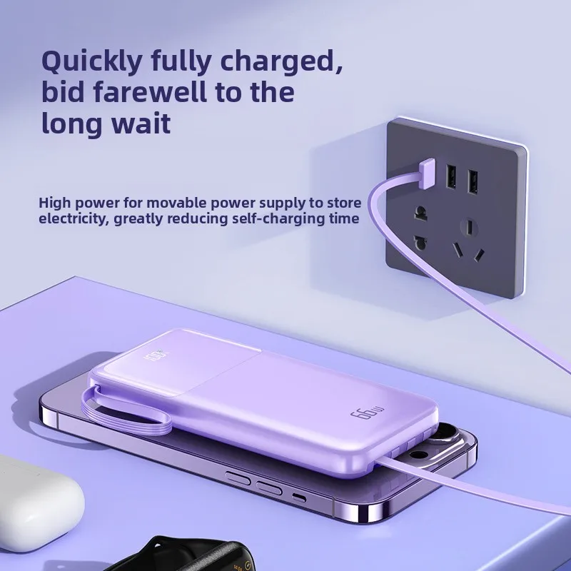 10000mAh Mobile Power Bank Cabos embutidos 66W Carregamento super rápido para iPhone para Xiaomi para Huawei para Samsung para IPad